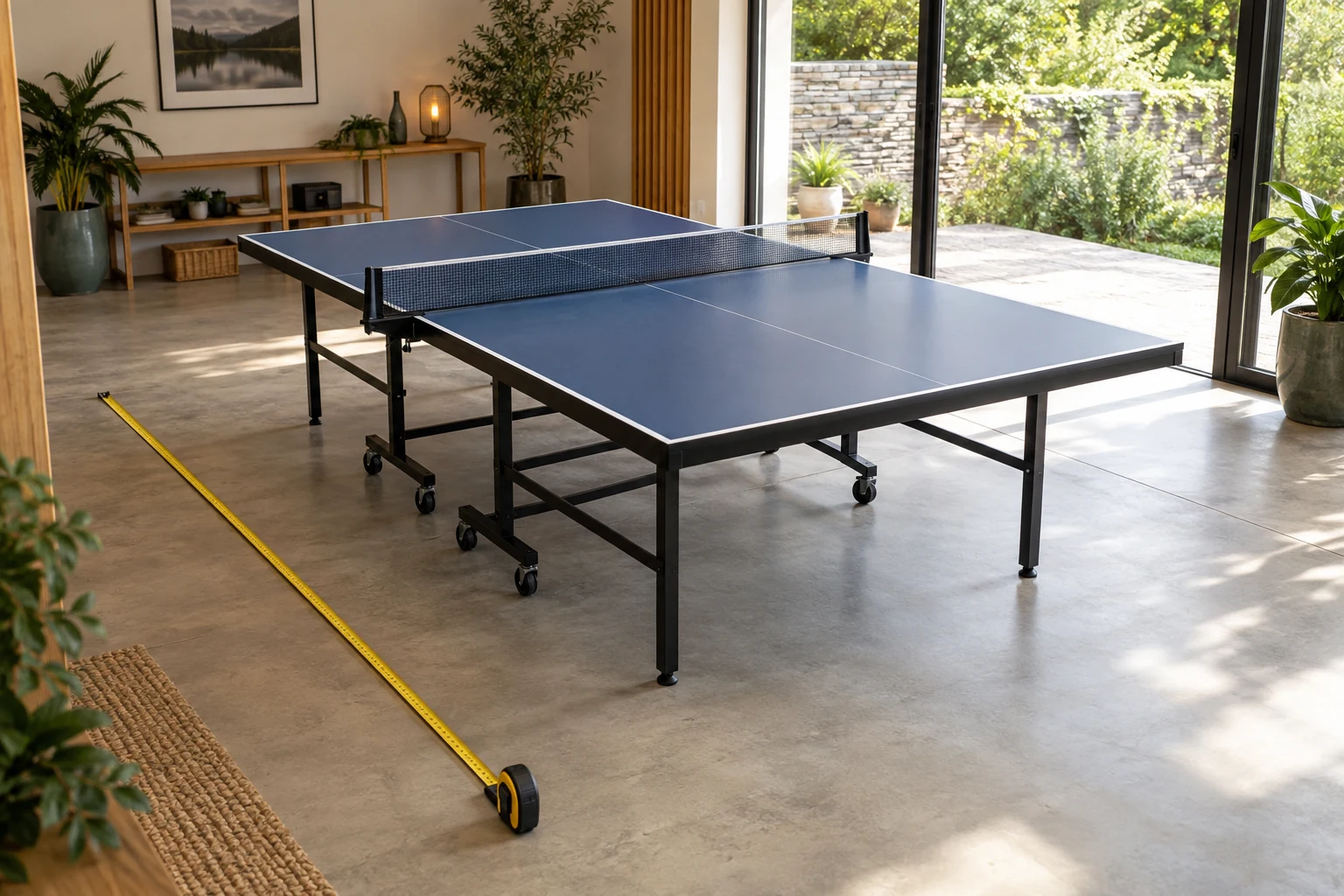 Platzbedarf für eine Tischtennisplatte ausmessen