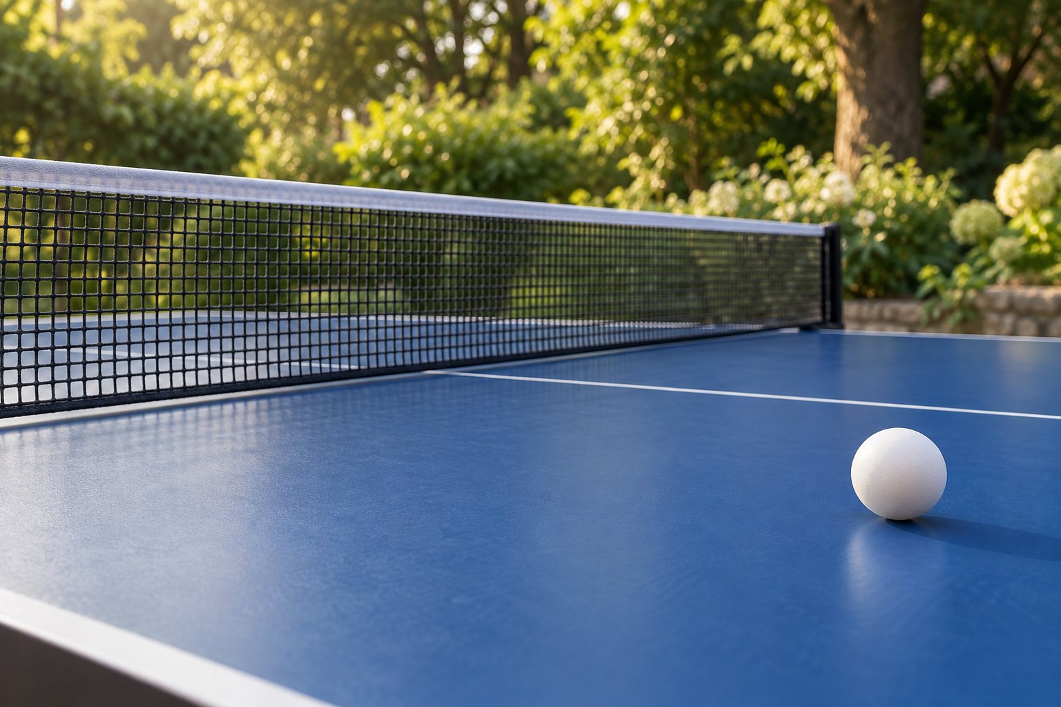 Tischtennisnetz und Ball im Freien